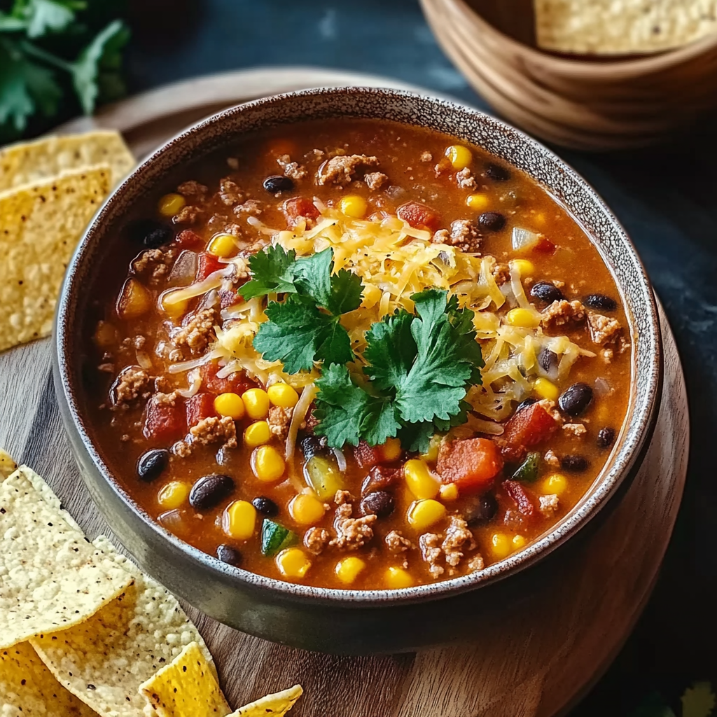 Recipe preparation for The Coziest Taco Soup You'll Ever Make