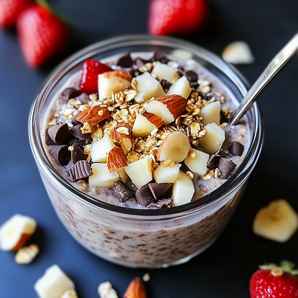 Recipe preparation for Chunky Monkey Overnight Oats with Coconut Oil-Free Freezer Fudge