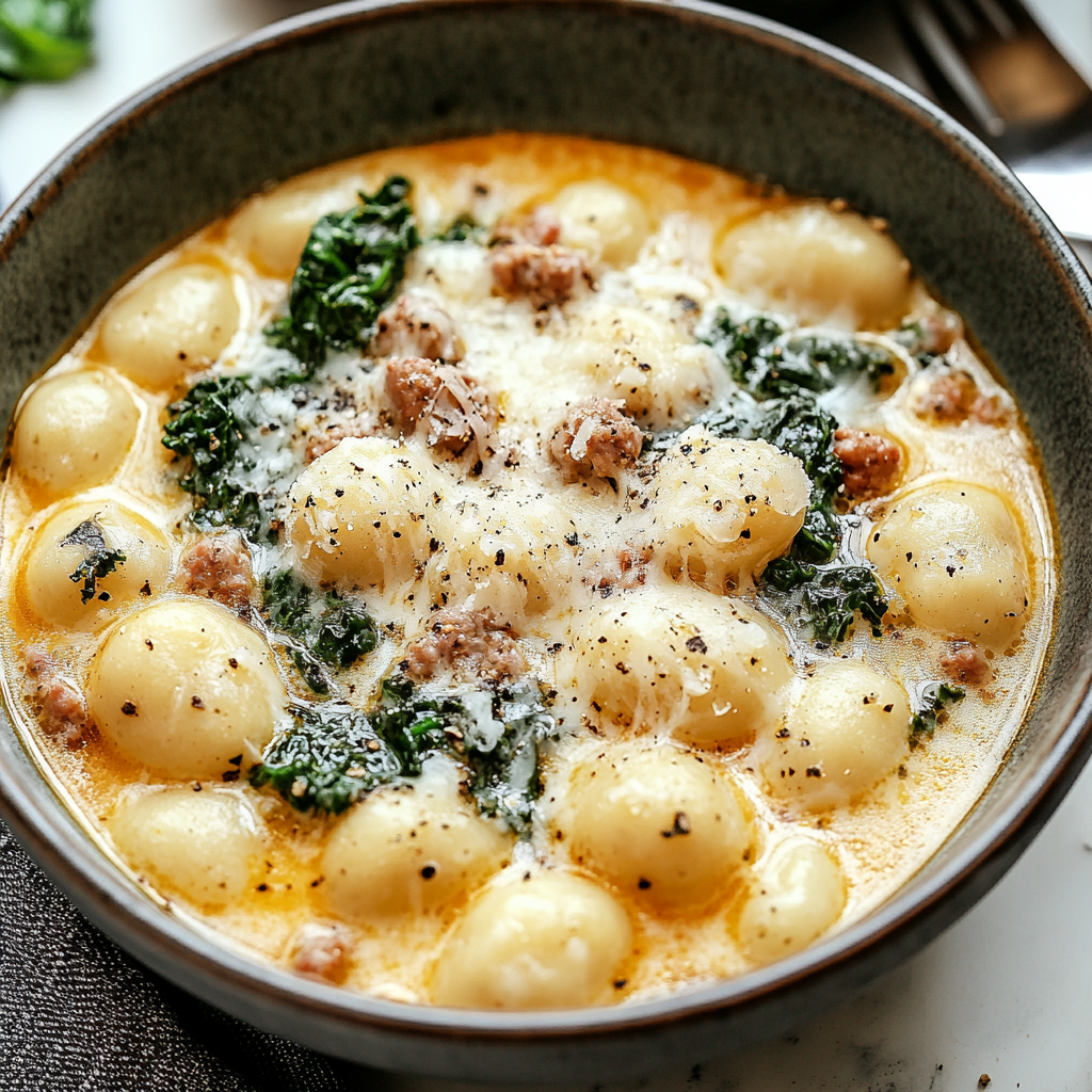 Recipe preparation for Italian Sausage and Kale Gnocchi Soup