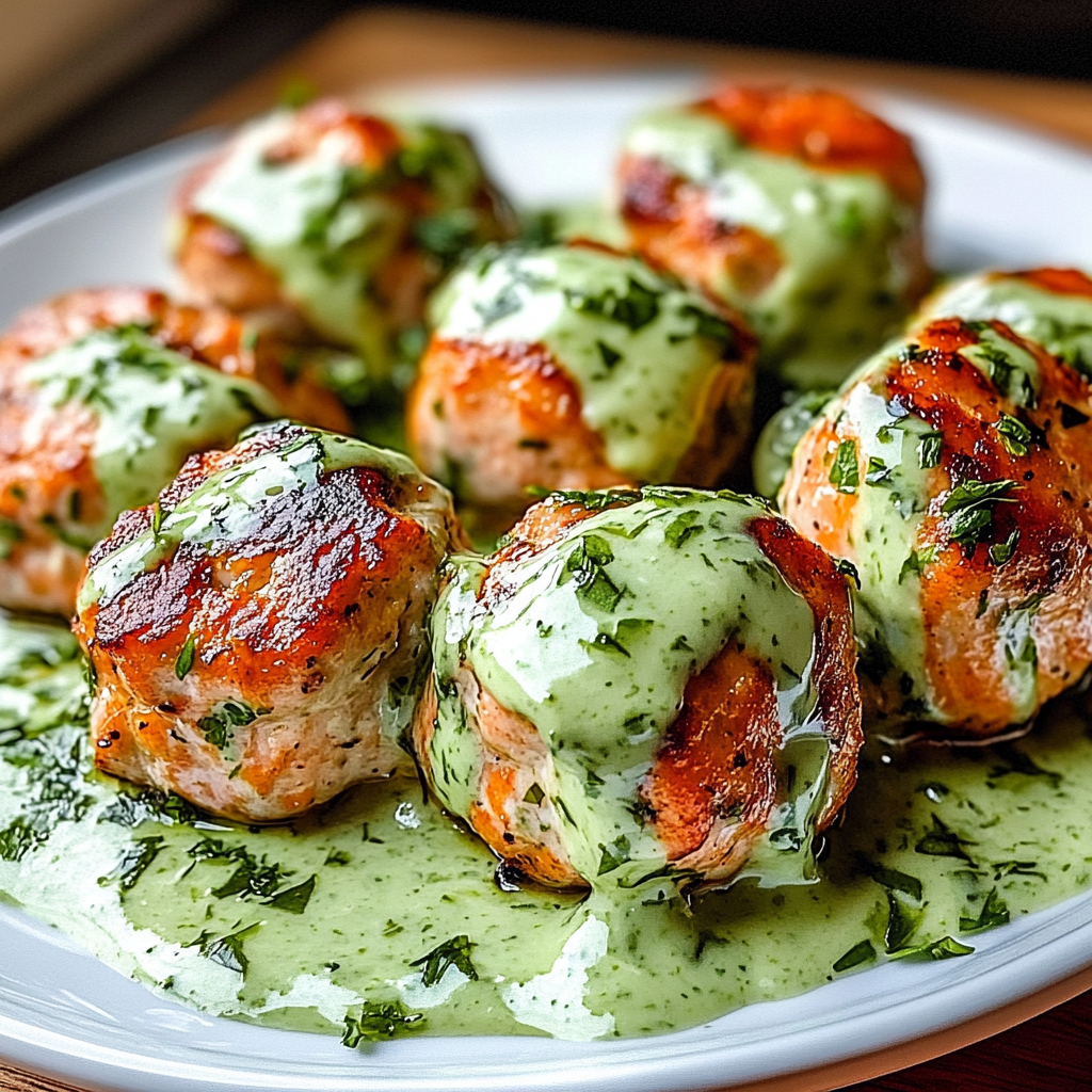 Recipe preparation for Baked Salmon Meatballs with Creamy Avocado Sauce