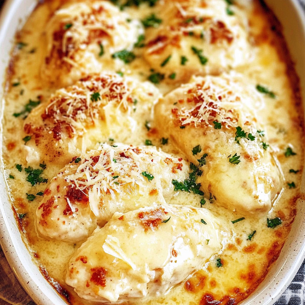 Recipe preparation for Creamy Baked Asiago Chicken