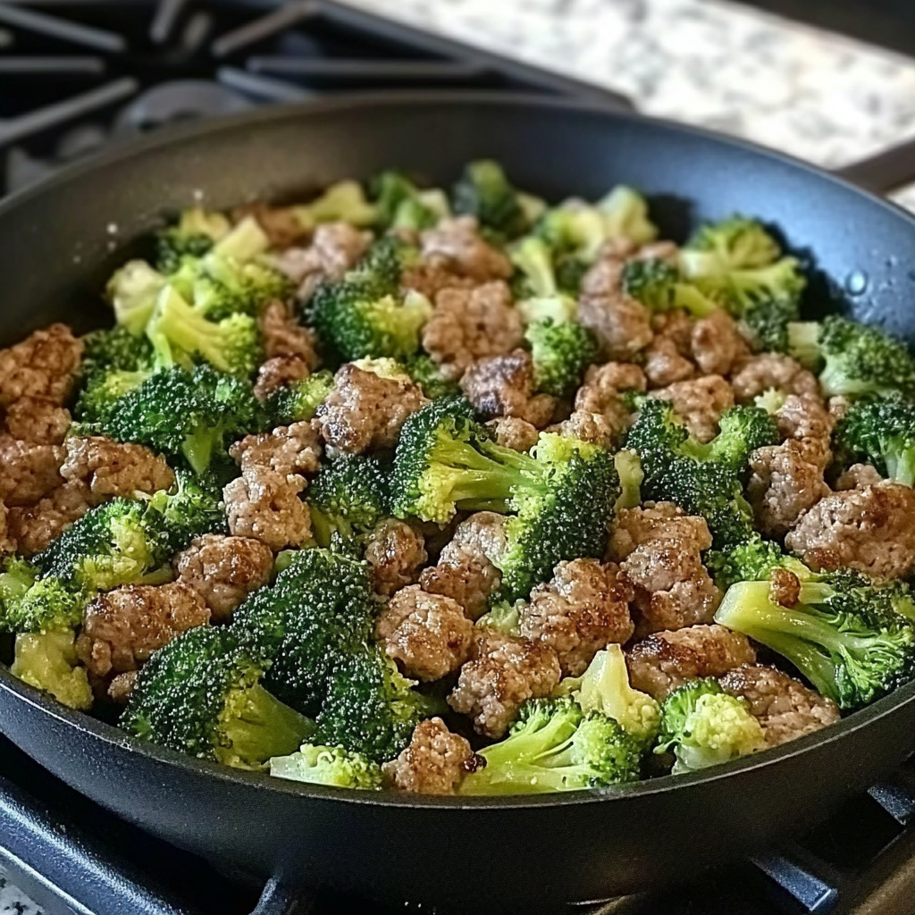 Recipe preparation for Keto Hamburger Broccoli Skillet