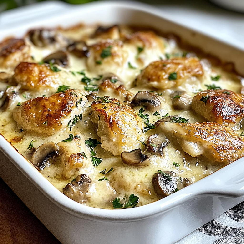Recipe preparation for Keto Garlic Mushroom Chicken Casserole