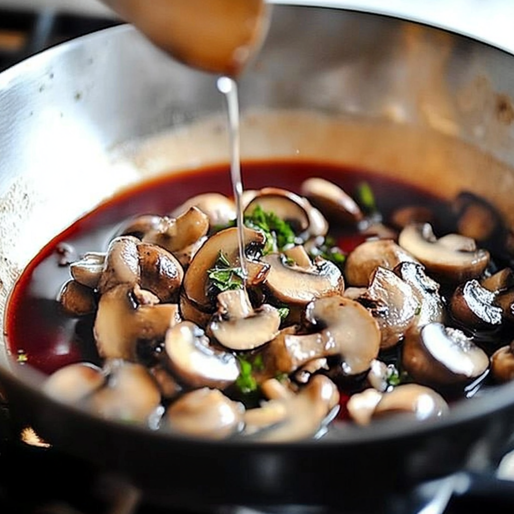 Recipe preparation for Red Wine Mushroom Sauce