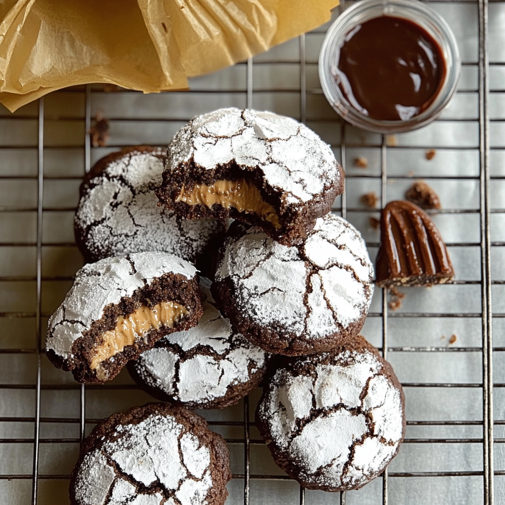 Recipe preparation for Chocolate Crinkle Cookies with Reese's Peanut Butter Filling