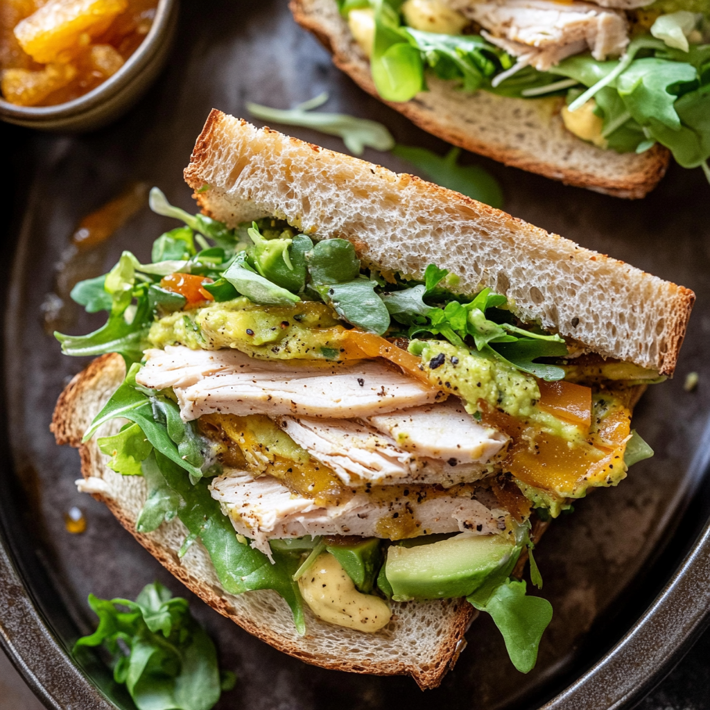 Recipe preparation for Honey Mustard Turkey Avocado Sandwich