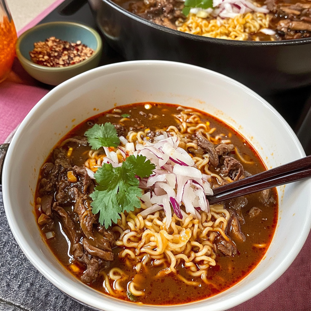 Recipe preparation for Birria Ramen