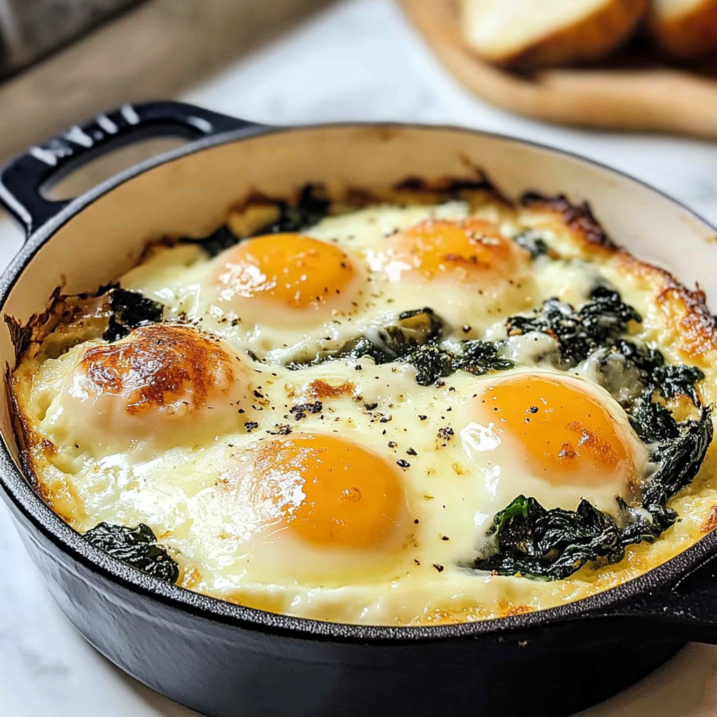 Recipe preparation for Baked Eggs Florentine