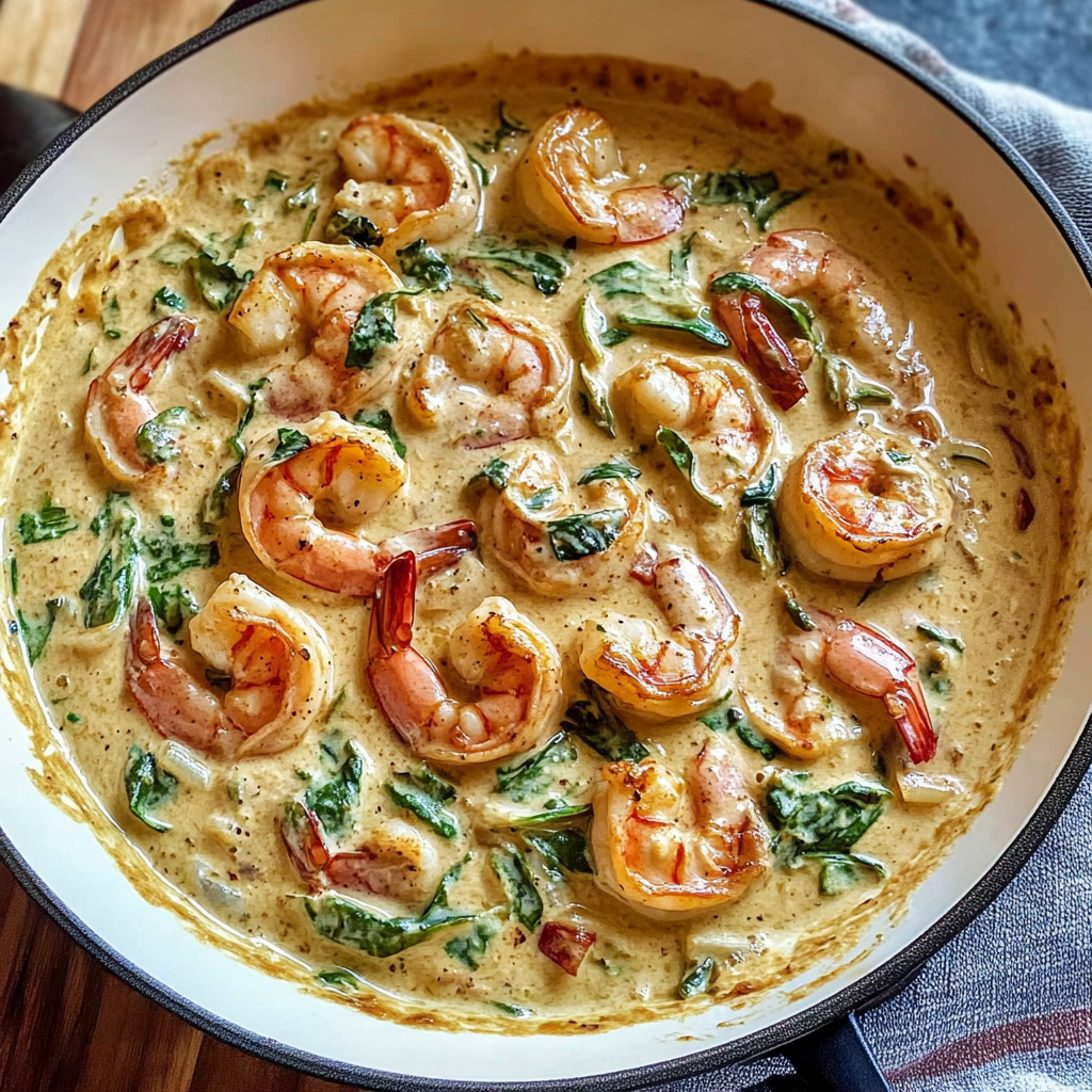 Recipe preparation for Creamy Garlic Shrimp