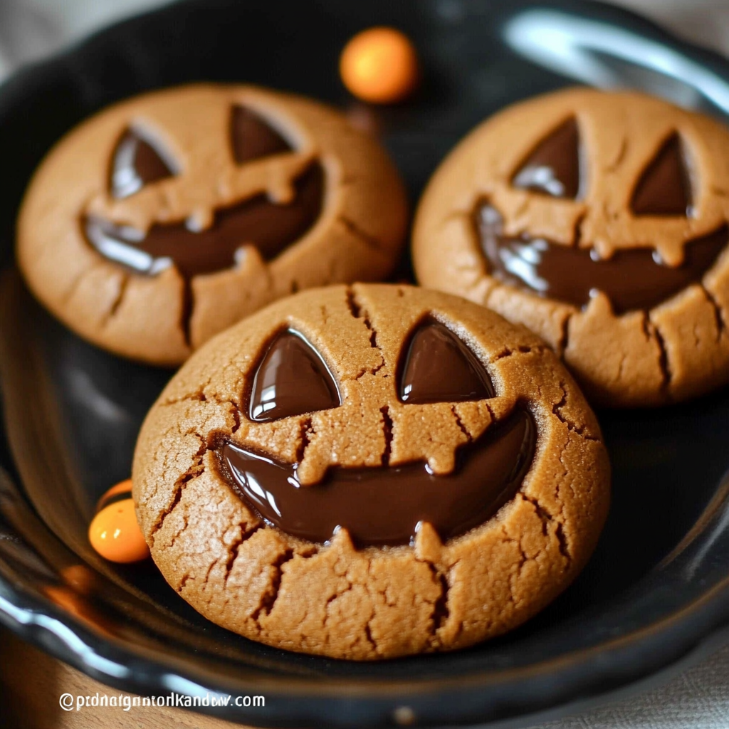 Recipe preparation for Milk Chocolate Stuffed Jack-O-Lantern Cookies