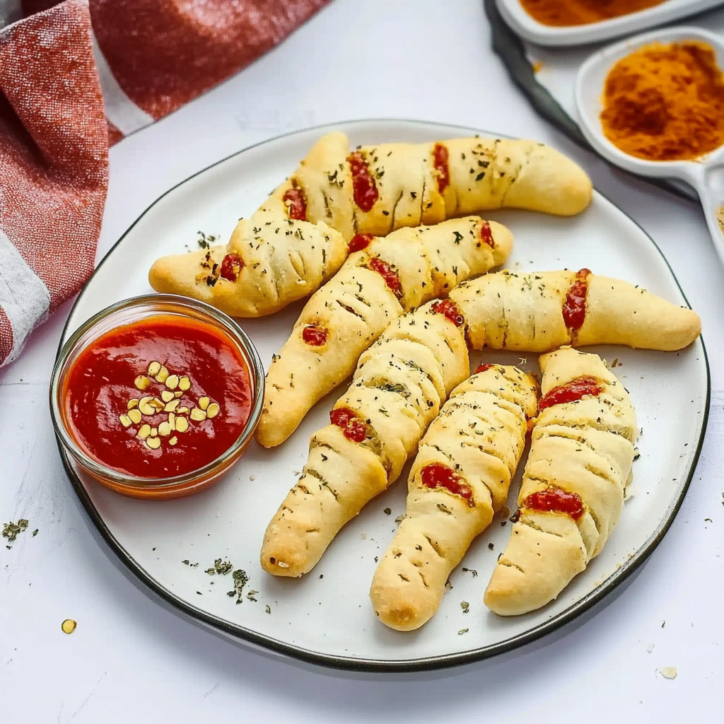 Recipe preparation for Witch Finger Italian Breadsticks