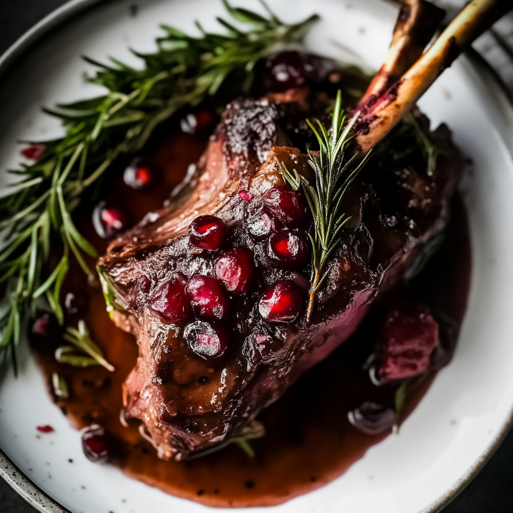 Recipe preparation for Braised Lamb with Pomegranate Glaze