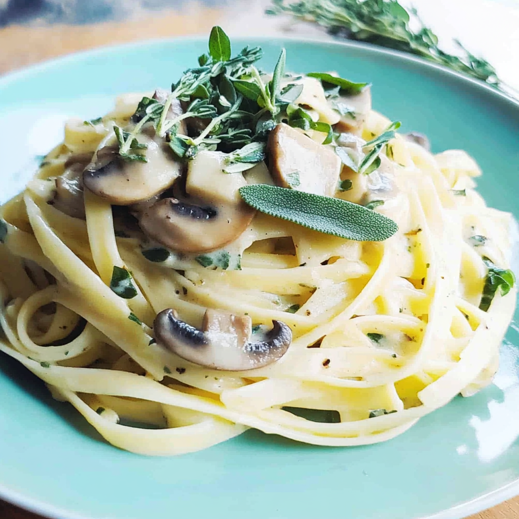 Recipe preparation for Creamy Mushroom Sage Pasta