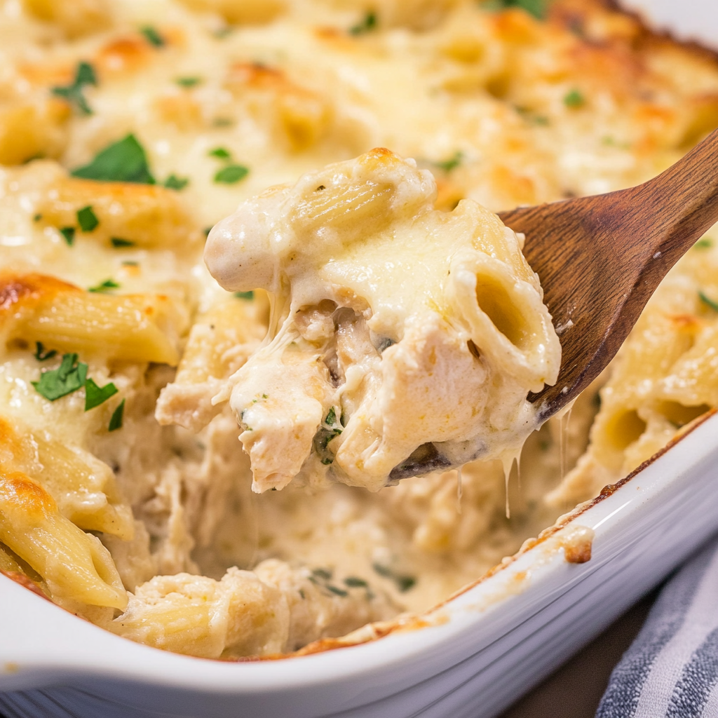 Recipe preparation for Holiday Chicken Alfredo Bake