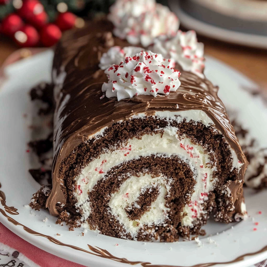 Recipe preparation for Chocolate Peppermint Yule Log