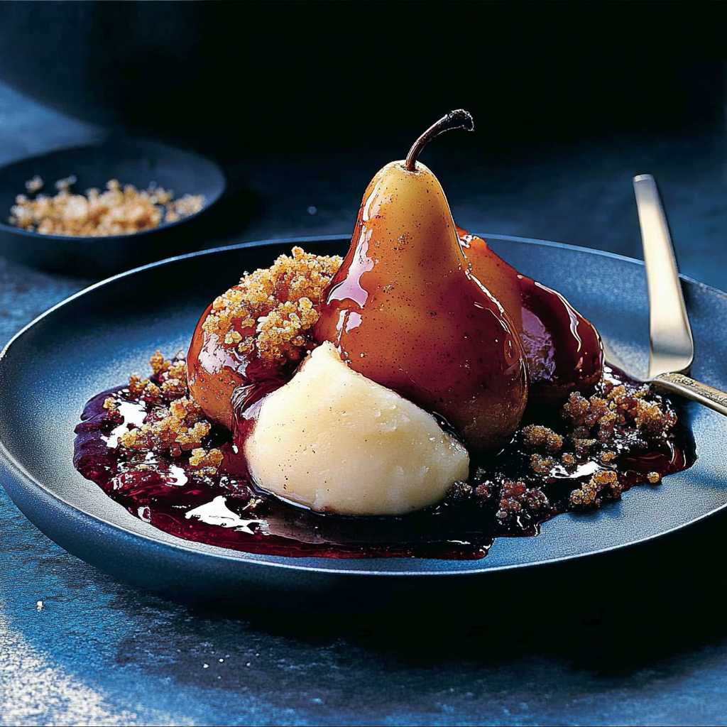 Recipe preparation for Mulled Wine Poached Pears