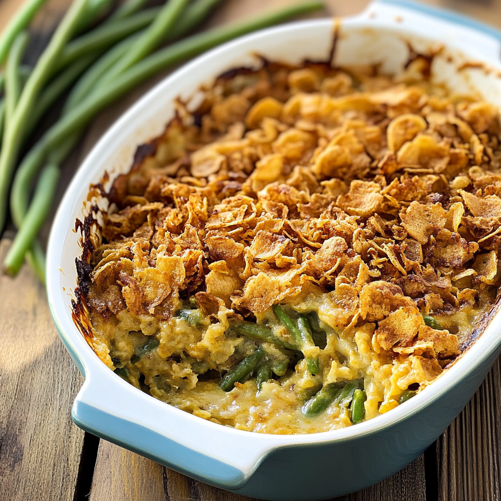 Recipe preparation for Cheesy Green Bean Casserole