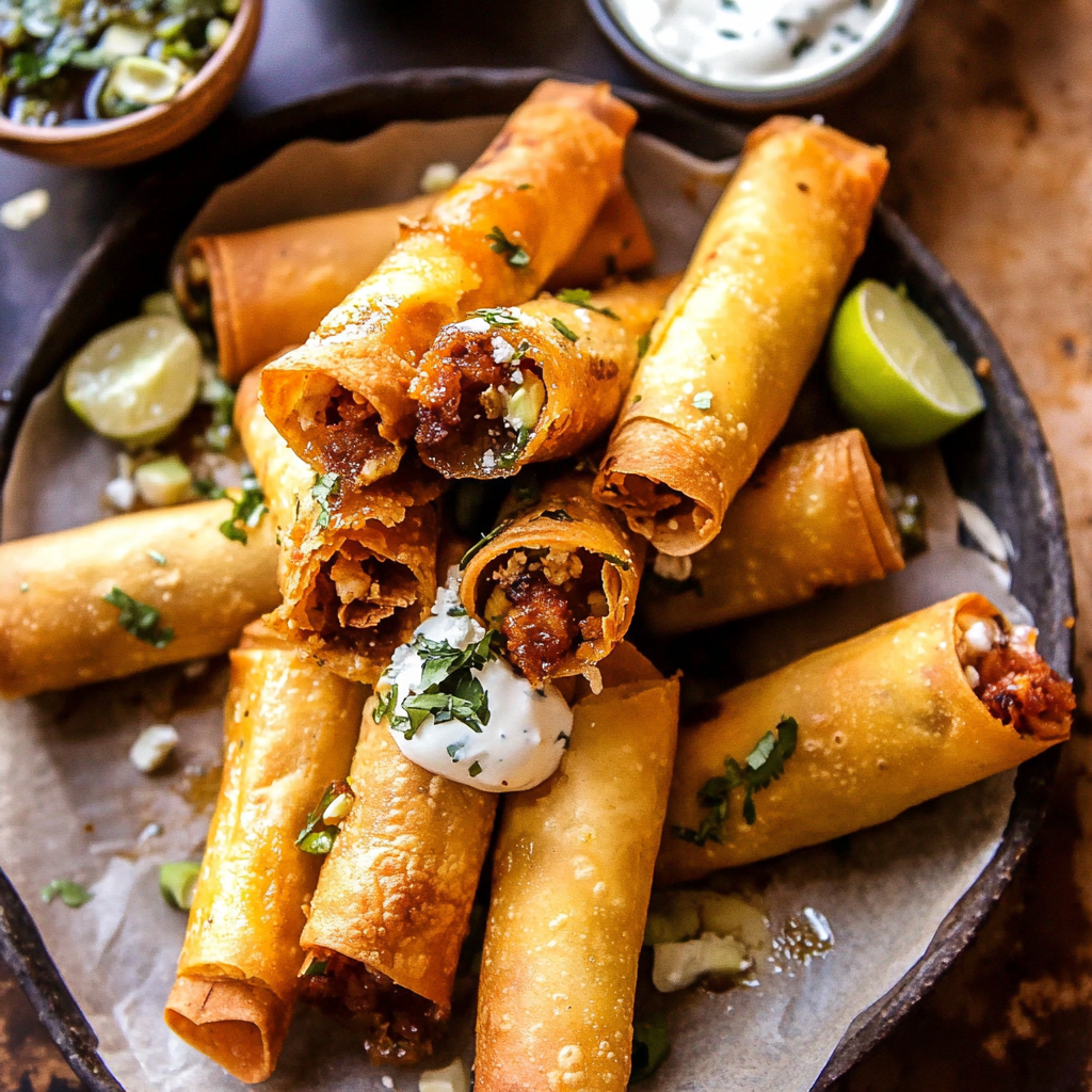 Recipe preparation for Crispy Chicken Taquitos