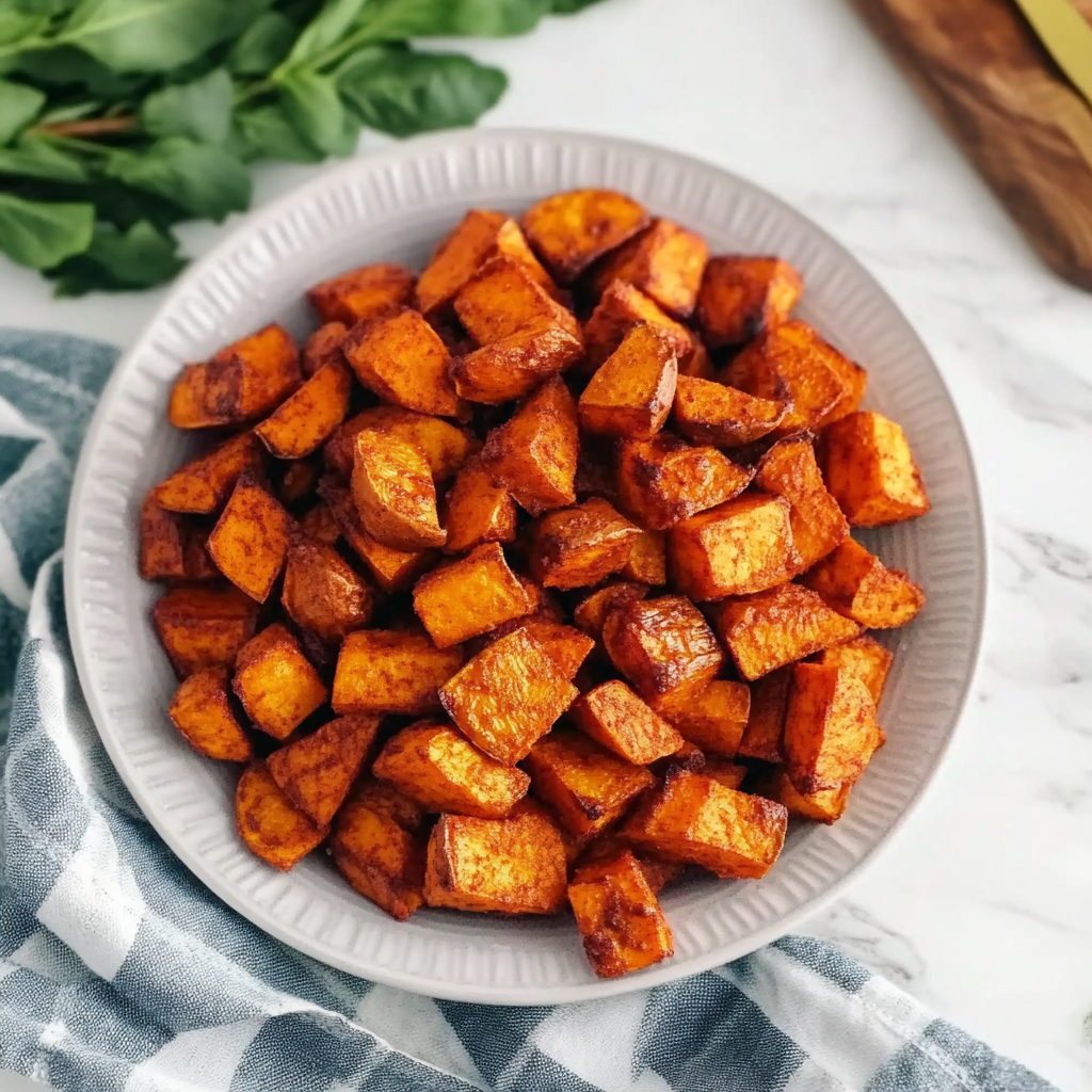 Recipe preparation for Maple Cinnamon Roasted Sweet Potatoes