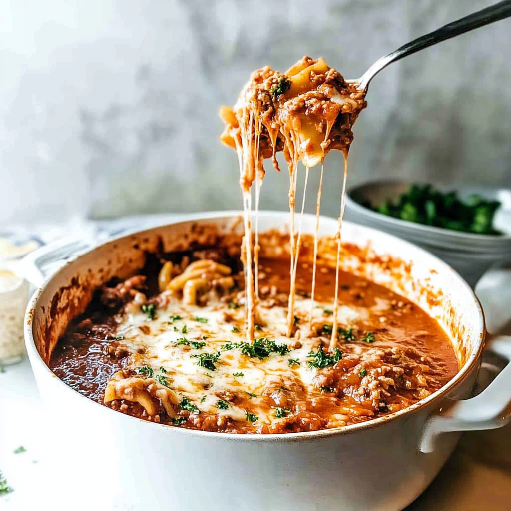 Recipe preparation for Cheesy Lasagna Soup