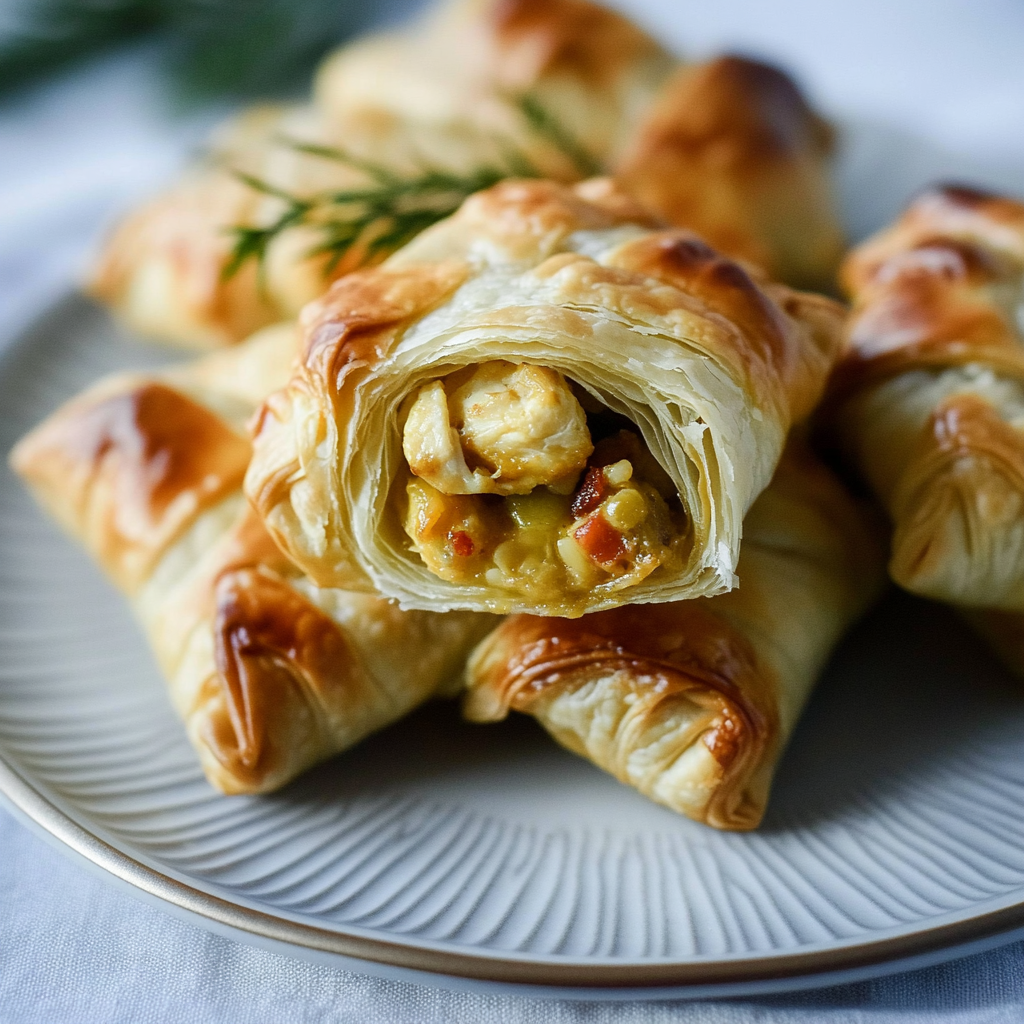Recipe preparation for Holiday Cheesy Chicken Puff Pastry Pockets