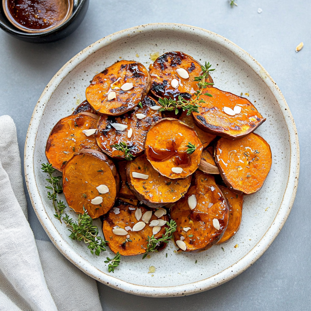 Recipe preparation for Crispy Sweet Potato Rounds with Honey Drizzle