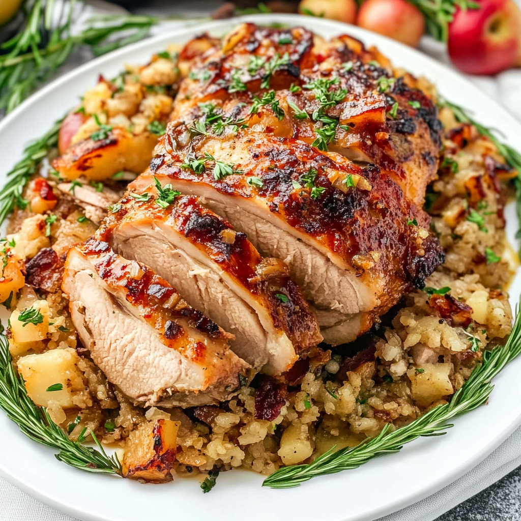 Recipe preparation for Maple Roasted Apple & Onion Turkey Thighs