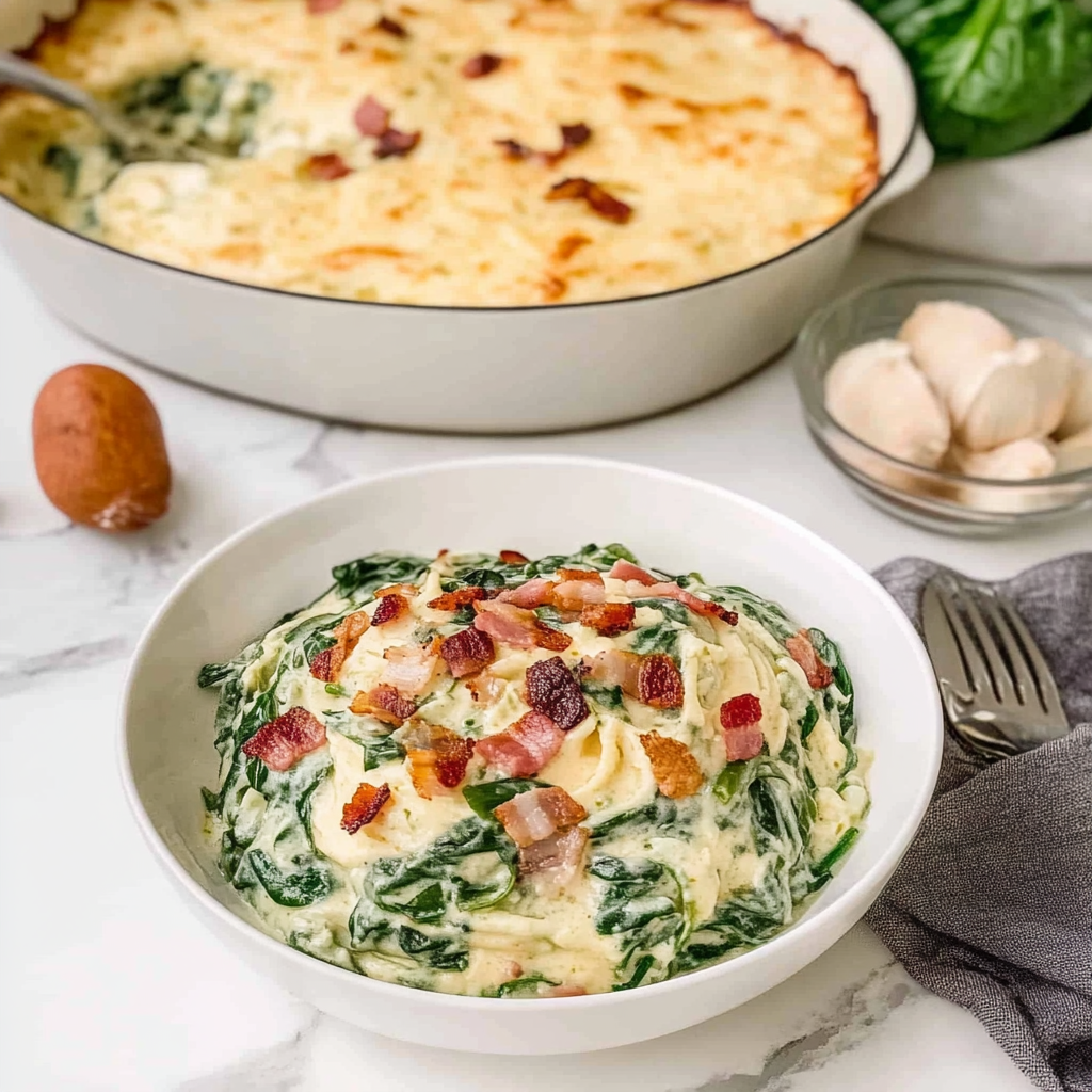Recipe preparation for Creamy Spinach & Bacon Casserole