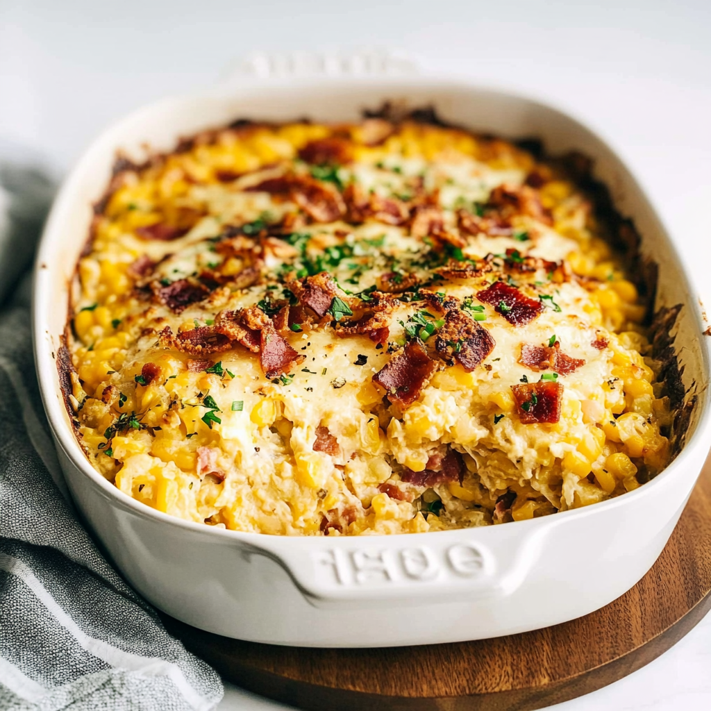 Recipe preparation for Maple Bacon Corn Casserole