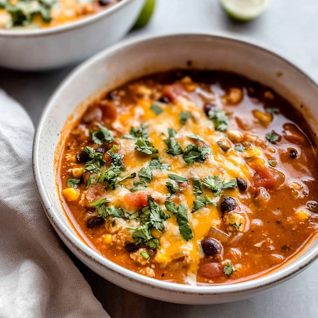 Recipe preparation for Cheesy Black Bean Enchilada Soup