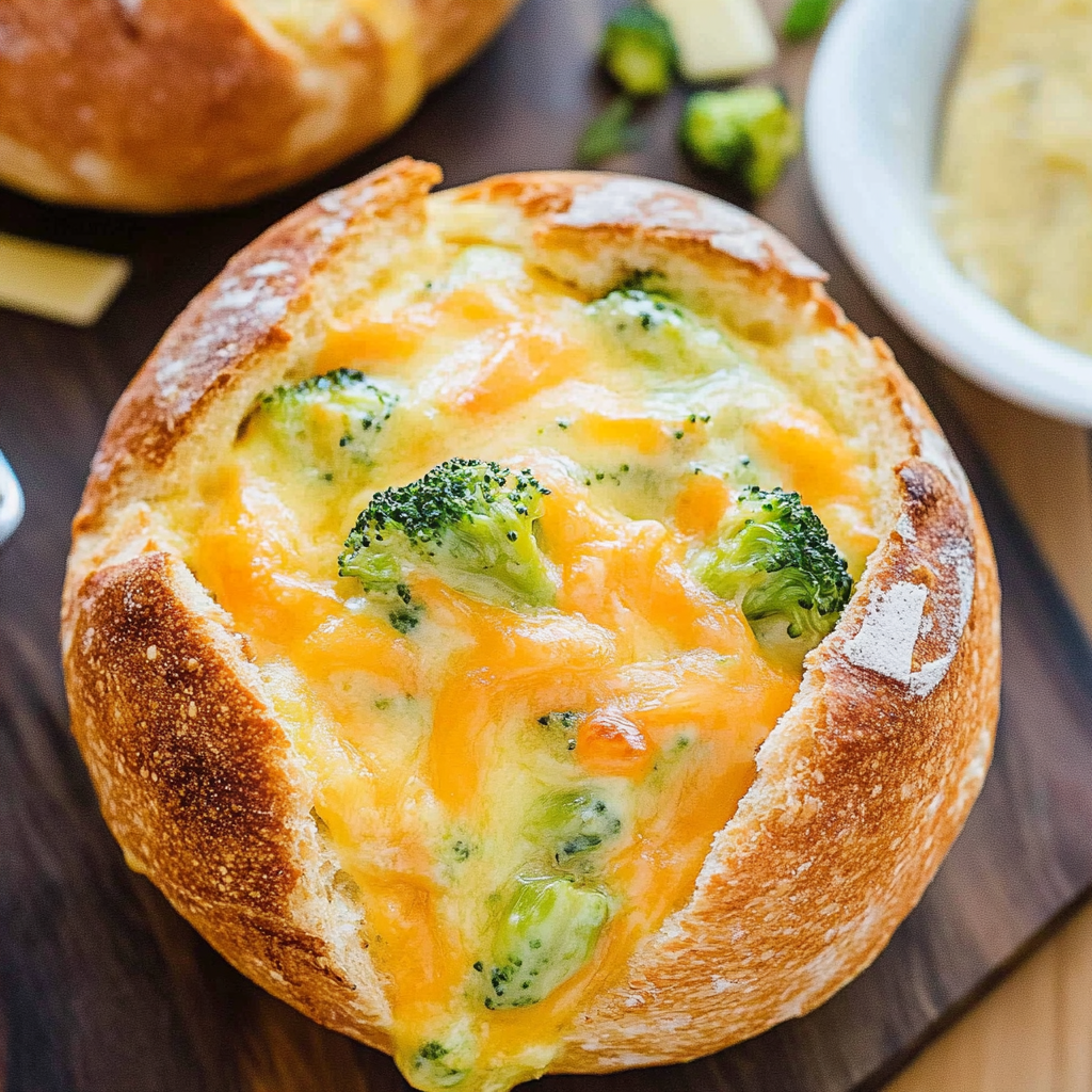 Recipe preparation for Broccoli Cheddar Bread Bowls