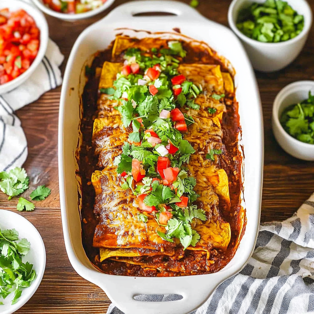 Recipe preparation for Turkey Enchiladas with Red Sauce
