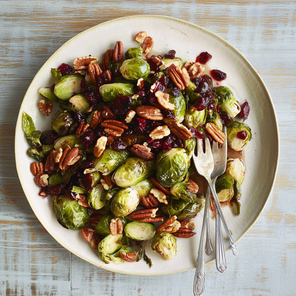 Recipe preparation for Cranberry Pecan Brussels Sprouts