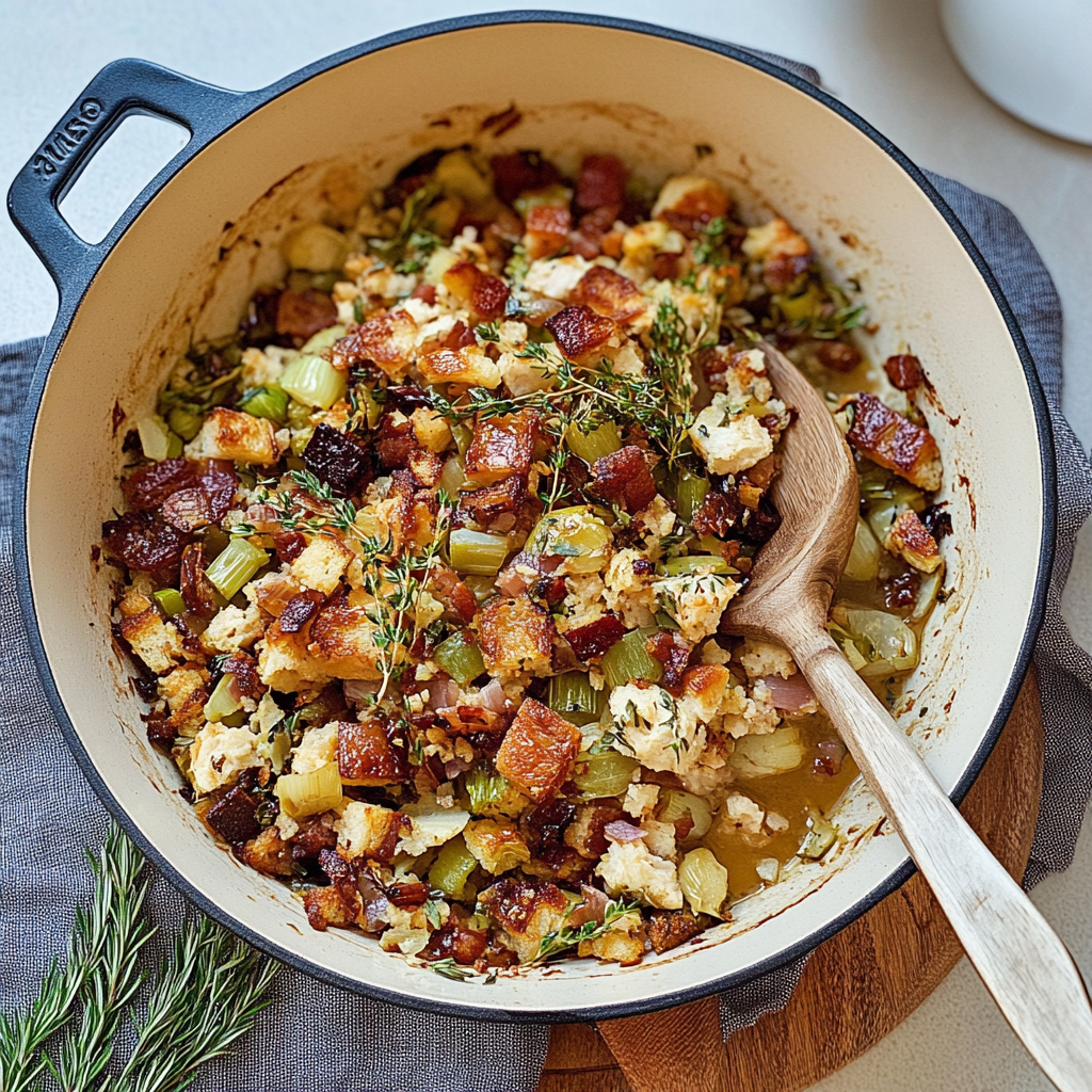 Recipe preparation for Bacon and Leek Stuffing