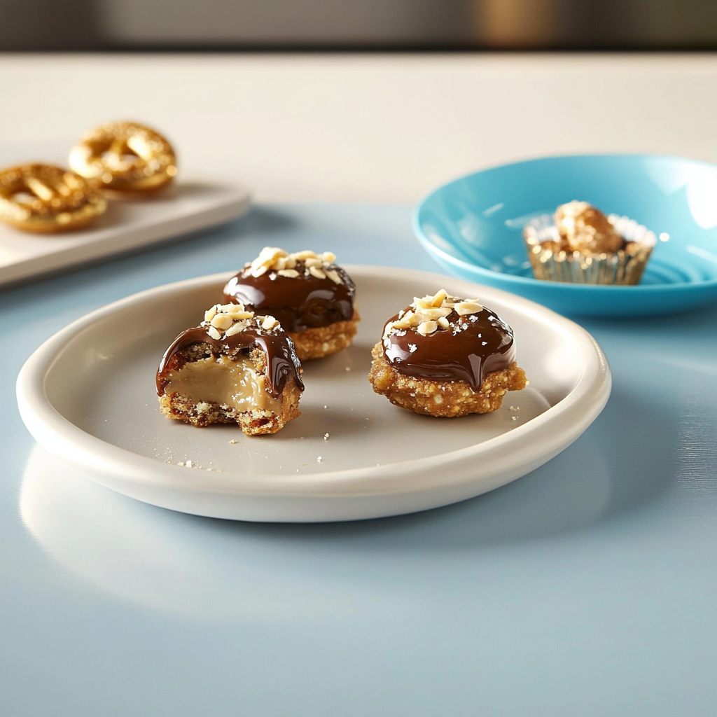Recipe preparation for Chocolate-Caramel Pretzel Bites with Almonds