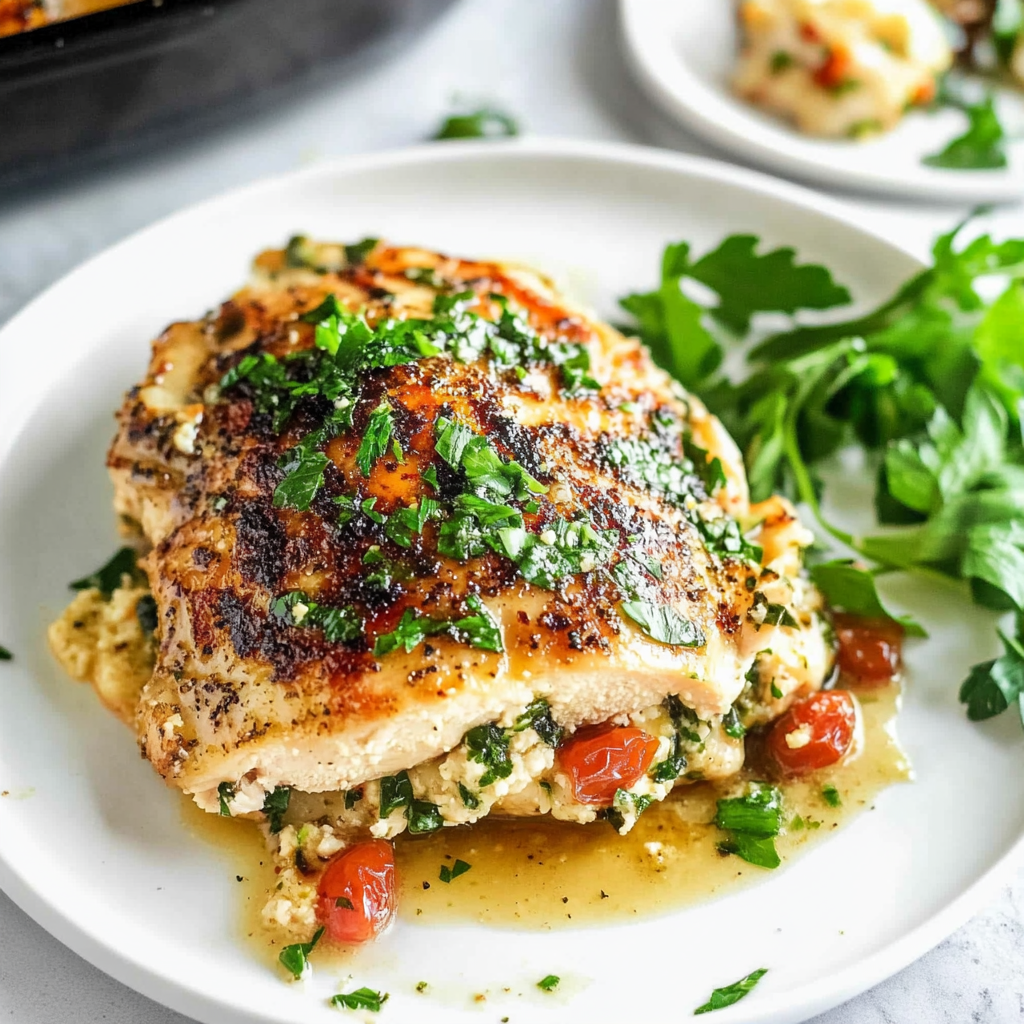 Recipe preparation for Boursin-Stuffed Chicken with Cranberry Pan Sauce