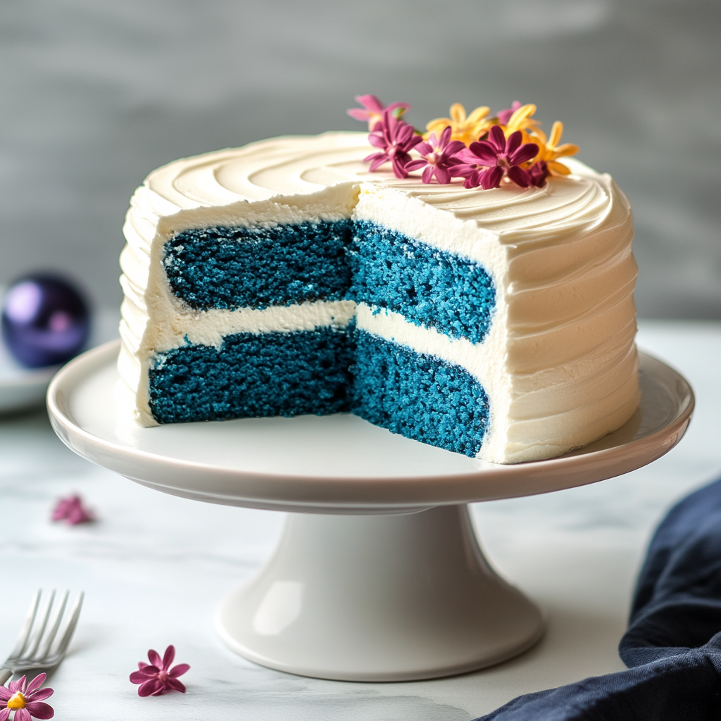 Recipe preparation for Winter Wonderland Blue Velvet Cake
