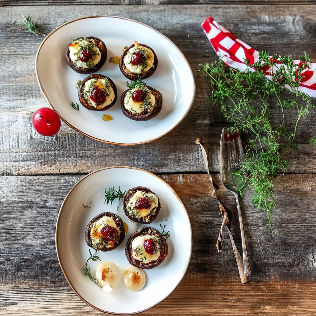 Recipe preparation for Rustic Cranberry Herb Stuffed Mushrooms