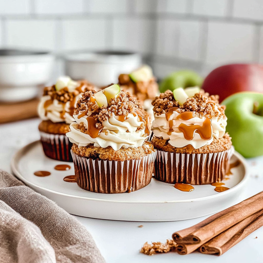 Recipe preparation for Caramel Apple Crumble Cupcakes