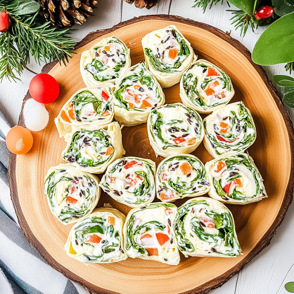 Recipe preparation for Festive Cream Cheese Christmas Pinwheels with Spinach