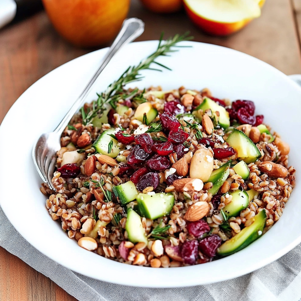 Recipe preparation for Warm Farro Winter Salad with Cranberries