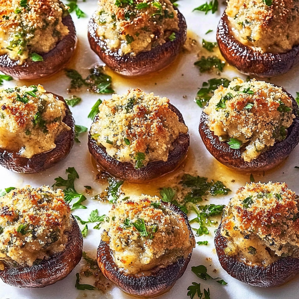 Recipe preparation for Savory Winter Cheese & Herb Stuffed Mushrooms