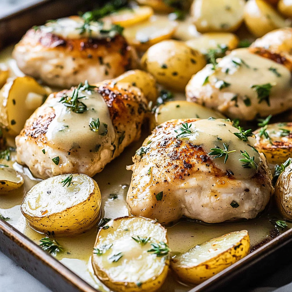 Recipe preparation for Roasted Potato & Chicken Sheet Pan Dinner
