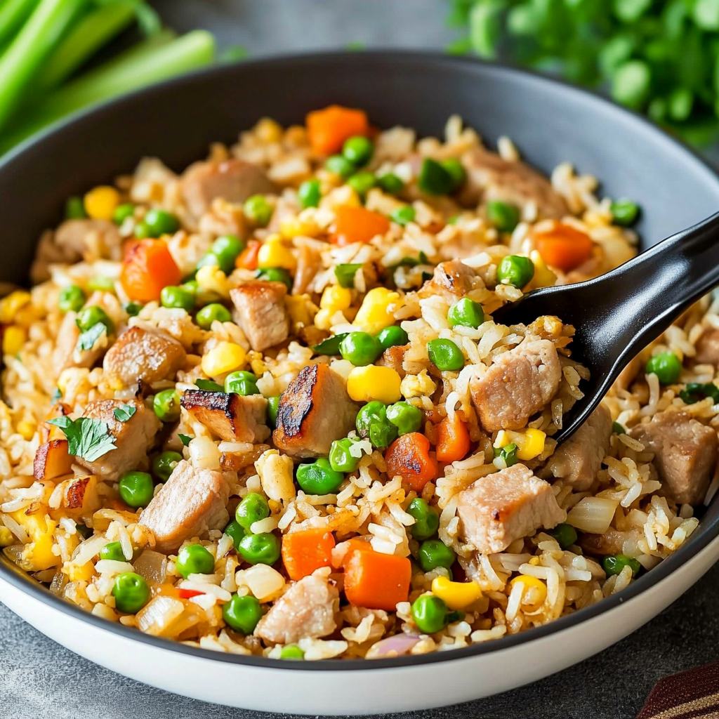 Recipe preparation for Pork Fried Rice with Vegetables and Egg