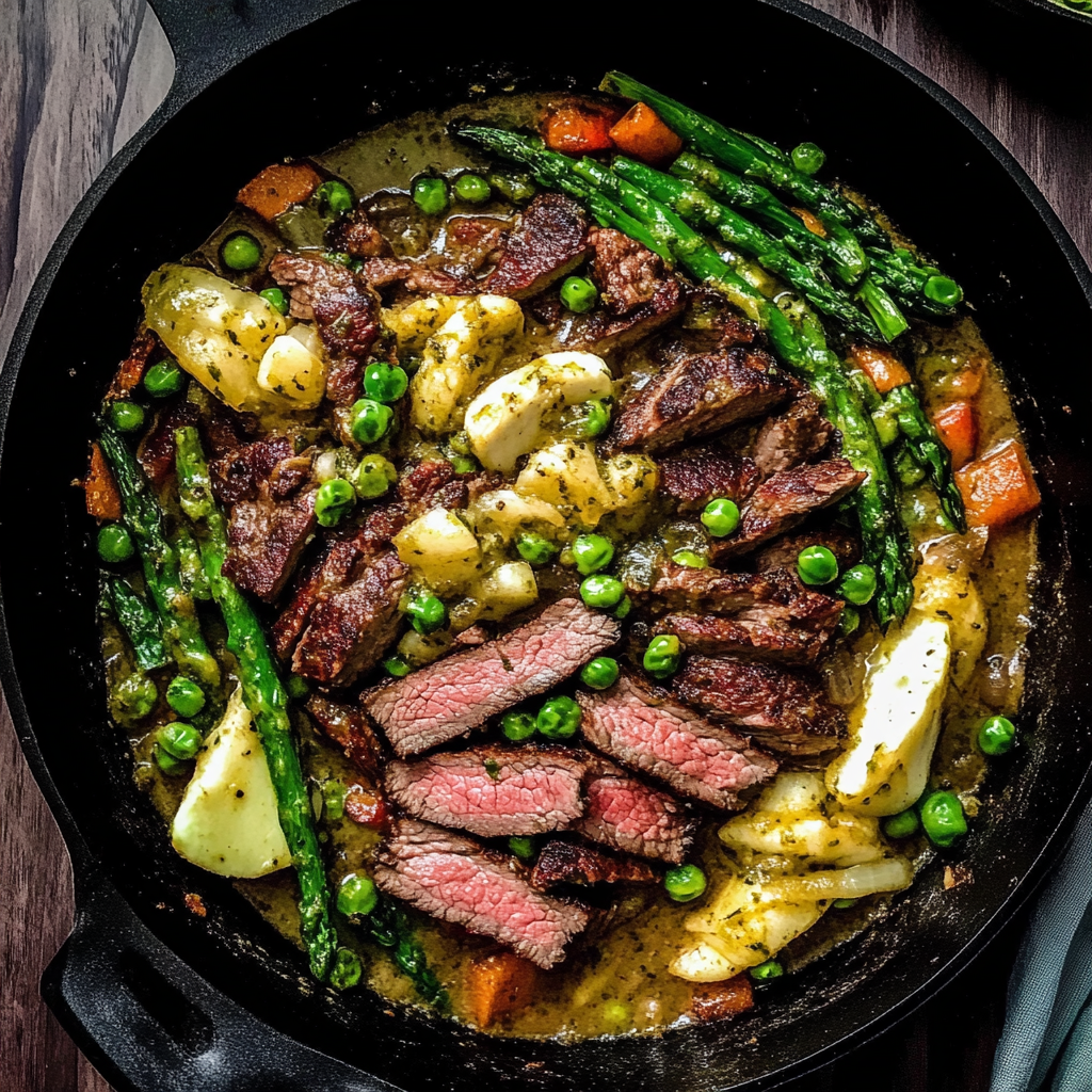 Recipe preparation for Beef & Vegetable Skillet with Butter Sauce