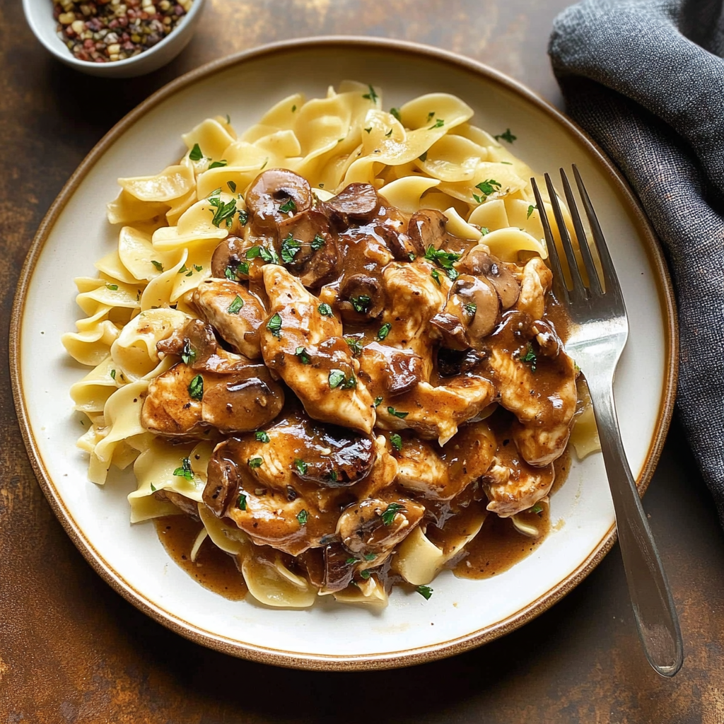 Recipe preparation for Skillet Chicken Marsala with Buttered Noodles