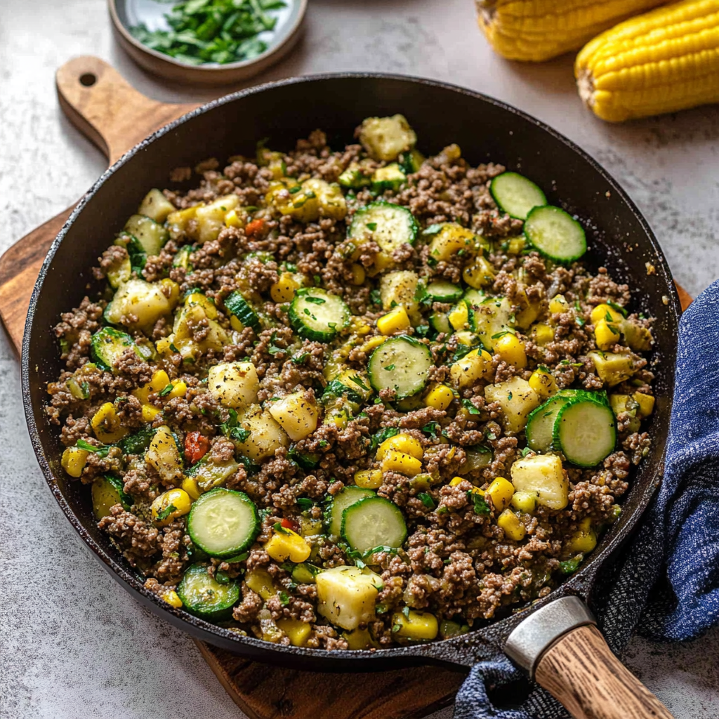 Recipe preparation for Simple Ground Beef & Zucchini Skillet Meal