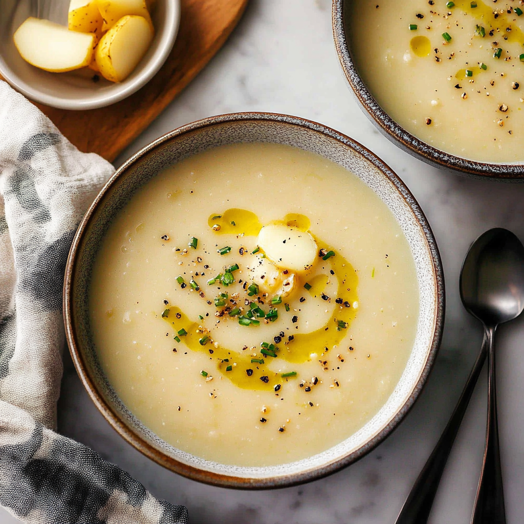 Recipe preparation for Winter Potato Leek Soup with Thyme & Butter