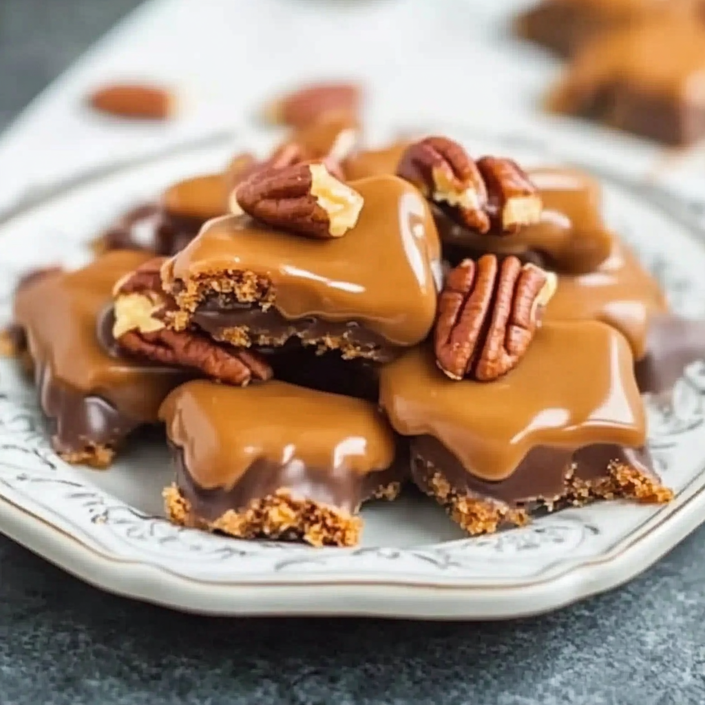 Recipe preparation for Caramel Pecan Christmas Turtle Candy