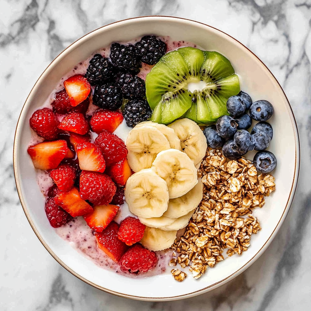 Recipe preparation for Winter Berry Yogurt Fruit Bowl with Toasted Coconut